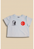 Beyaz Üzeri Atatürk Ve Türk Bayrağı Baskılı Çocuk T-Shirt