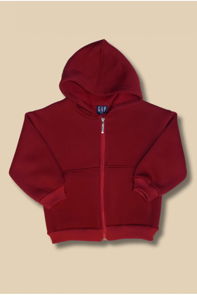 Bordo Kapşonlu Fermuarlı Çocuk  Sweat