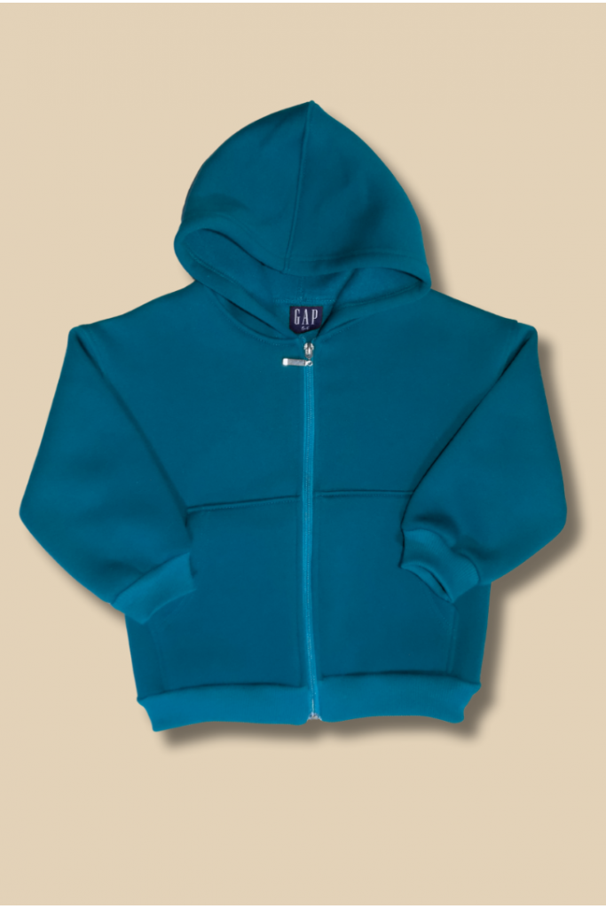 Petrol Mavisi  Kapşonlu Fermuarlı Çocuk  SweatShirt