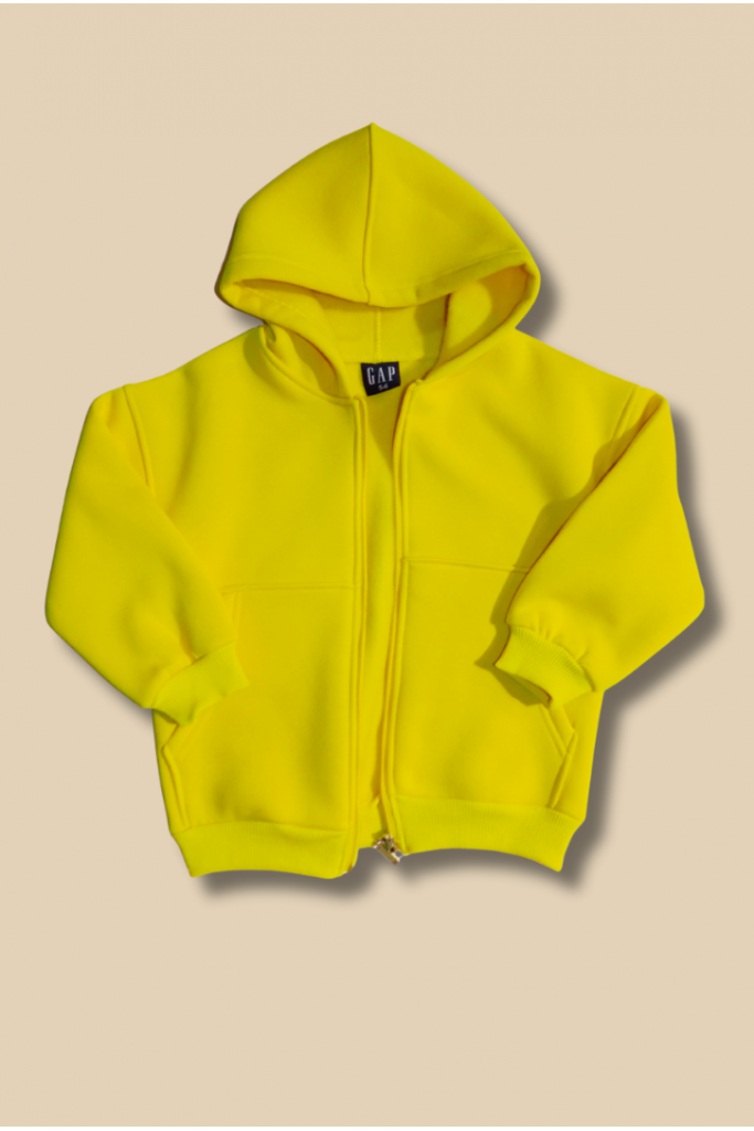 Sarı Kapşonlu Fermuarlı Çocuk  Sweat Shirt