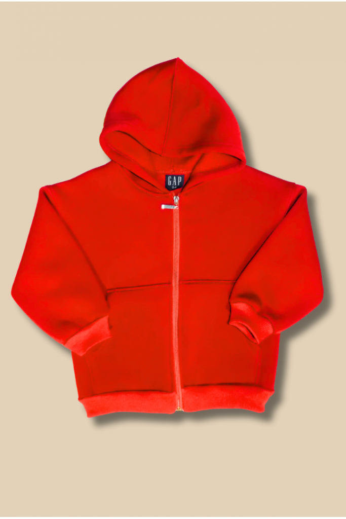Kırmızı Kapşonlu Fermuarlı Çocuk  SweatShirt