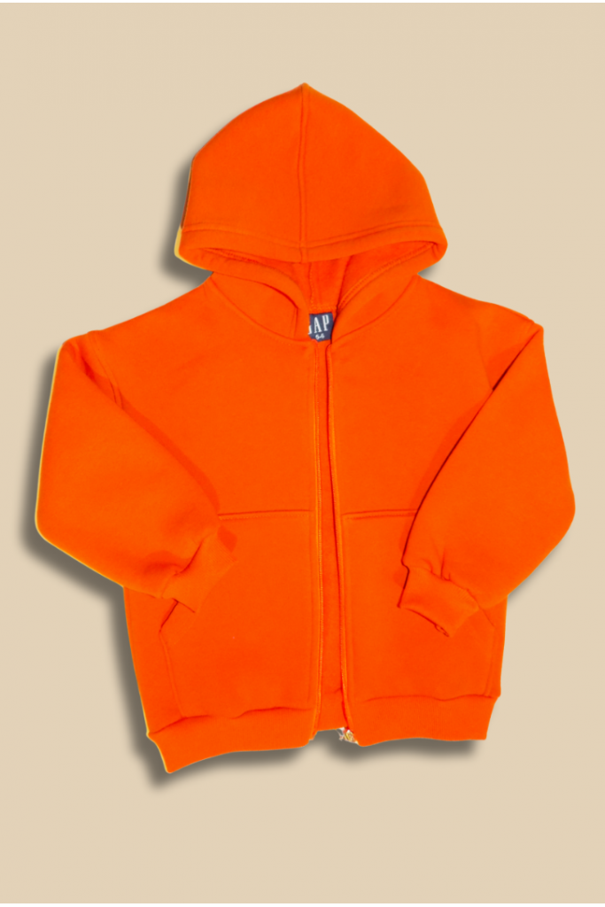 Turuncu Kapşonlu Fermuarlı Çocuk  Sweatshırt