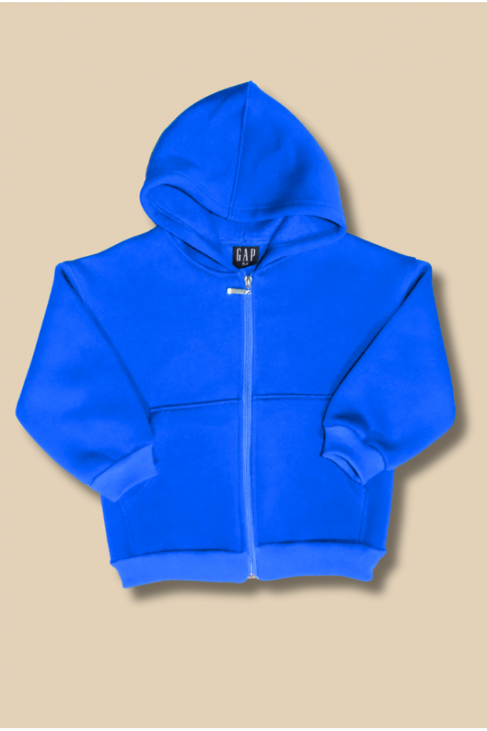 Mavi Kapşonlu Fermuarlı Çocuk  SweatShirt