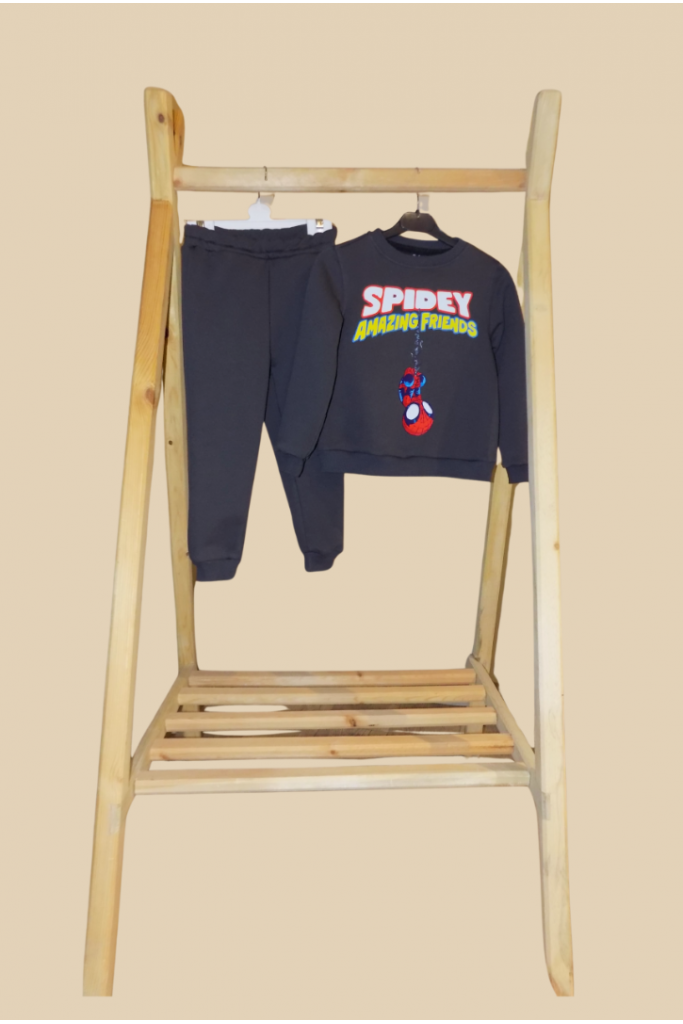 Siyah Üzeri Spidey Baskılı Çocuk Esofman Takımı