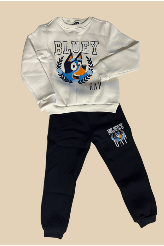 Beyaz Üzeri Bluey Baskılı Çocuk Esofman Takımı
