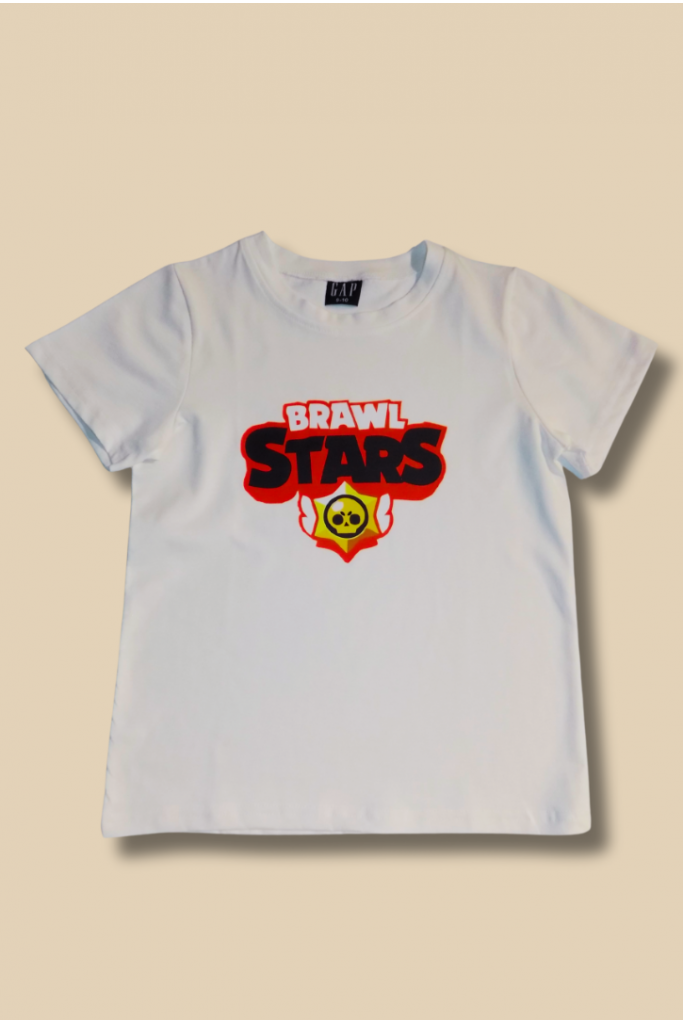 Beyaz Üzeri Brawl Stars Baskılı T-shirt