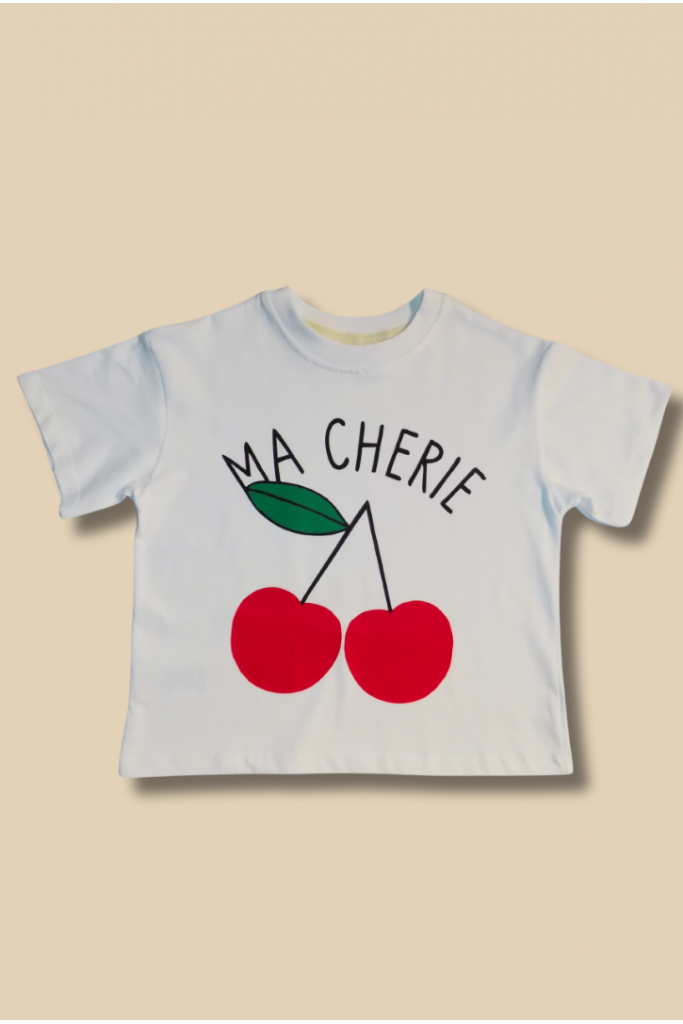 Beyaz Üzeri Ma Cherie Baskılı Çocuk T-Shirt
