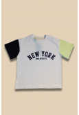 Beyaz Üzeri NEW YORK Baskılı Renkli Kollu Çocuk T-Shirt