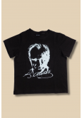 Siyah Üzeri Beyaz Atatürk Baskılı Çocuk T-Shirt