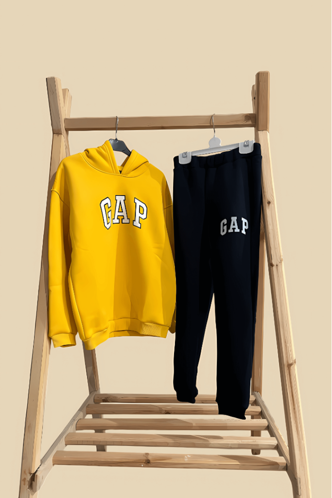 Sarı Üzeri Koşeli Gap Detaylı Kapşonlu Cocuk Eşofman Takımı