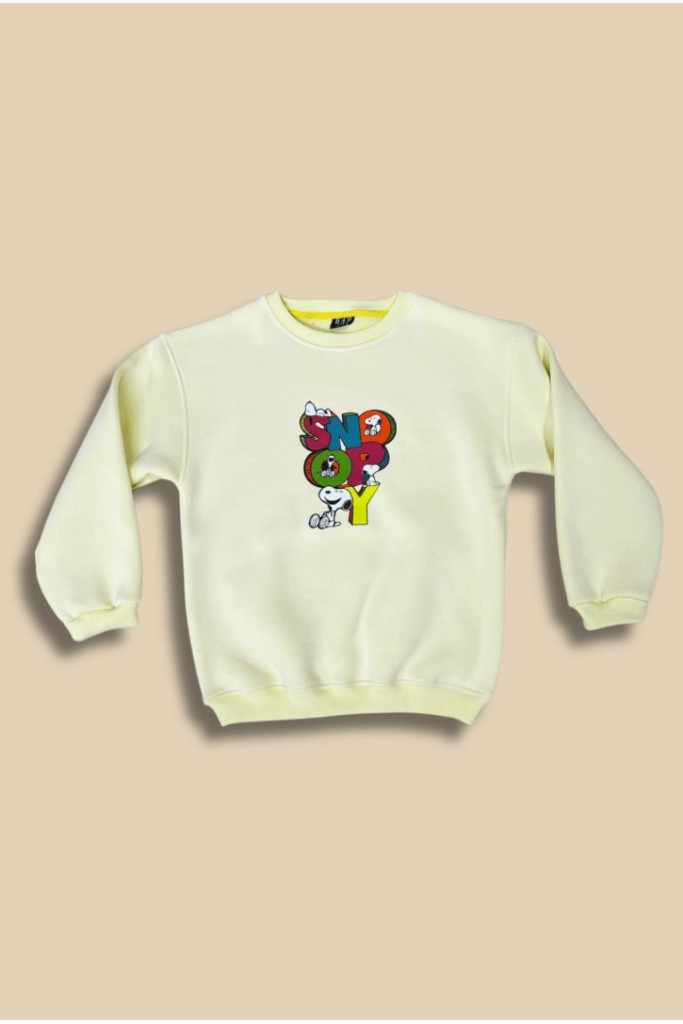 Açık Sarı Üzeri Snopy Detaylı Çocuk Sweat Shirt