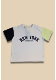 Beyaz Üzeri NEW YORK Baskılı Renkli Kollu Çocuk T-Shirt