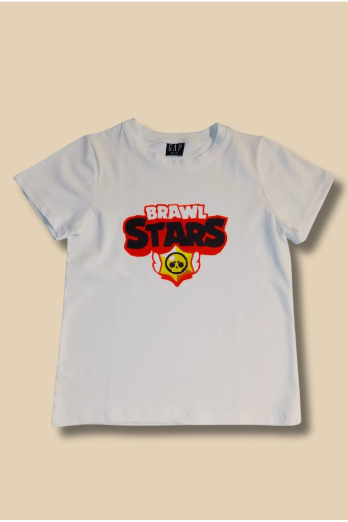 Beyaz Üzeri Brawl Stars Baskılı T-shirt