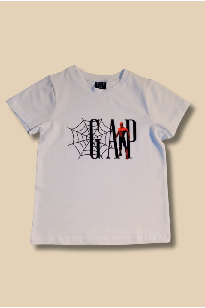 Beyaz Üzeri Örümcek Adam Gap Detaylı Baskılı T-shirt