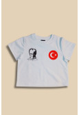 Beyaz Üzeri Atatürk Ve Türk Bayrağı Baskılı Çocuk T-Shirt
