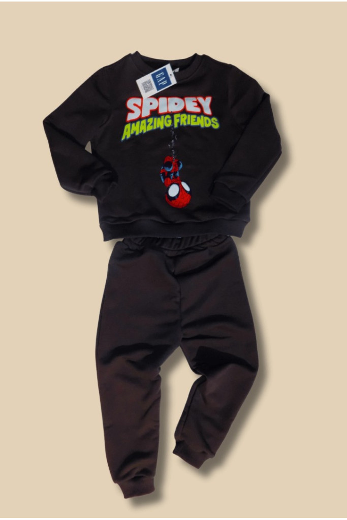 Siyah Üzeri Spidey Baskılı Çocuk Esofman Takımı