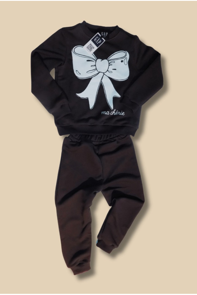 Siyah Üzeri Ma Cherie Baskılı Çocuk Eşofman Takımı