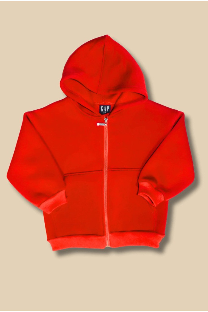 Kırmızı Kapşonlu Fermuarlı Çocuk  SweatShirt