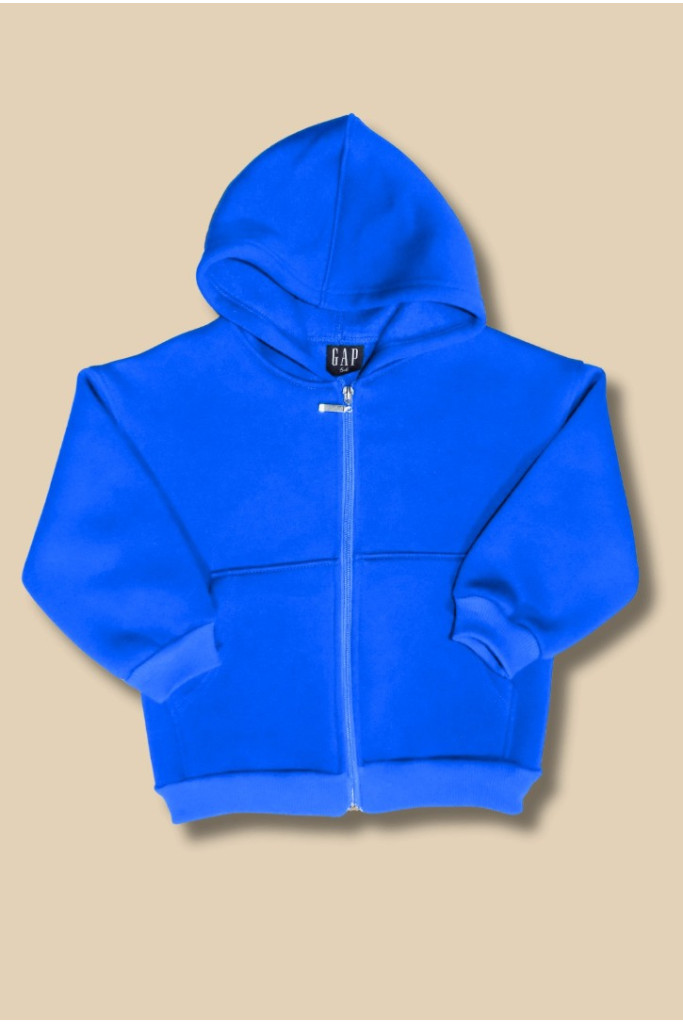 Mavi Kapşonlu Fermuarlı Çocuk  SweatShirt