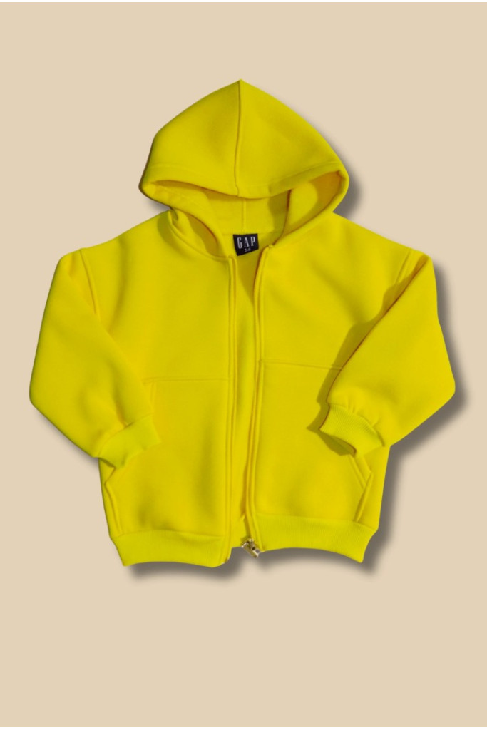 Sarı Kapşonlu Fermuarlı Çocuk  Sweat Shirt