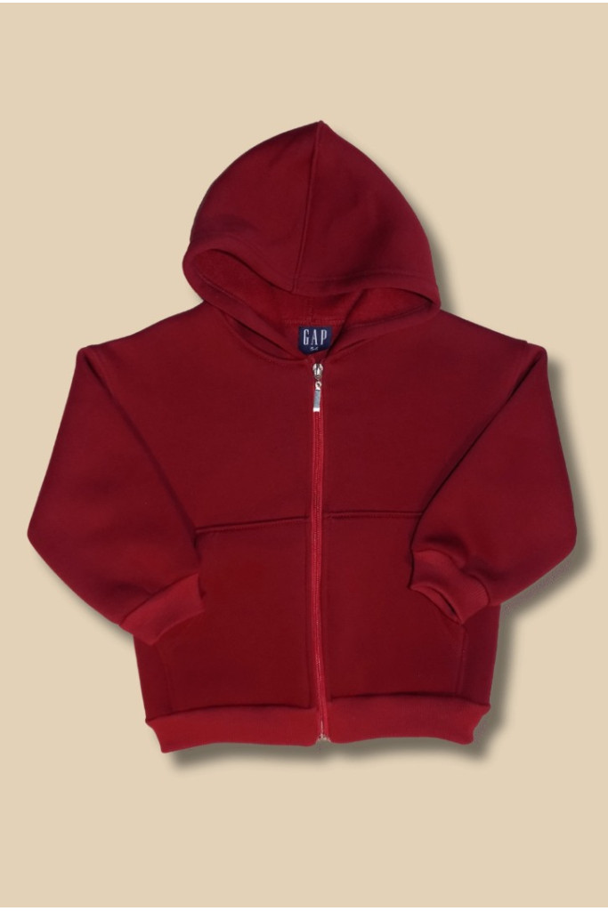 Bordo Kapşonlu Fermuarlı Çocuk  Sweat