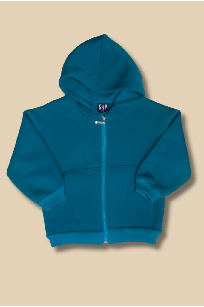 Petrol Mavisi  Kapşonlu Fermuarlı Çocuk  SweatShirt