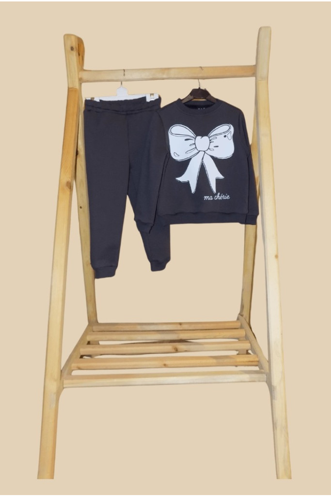 Siyah Üzeri Ma Cherie Baskılı Çocuk Eşofman Takımı