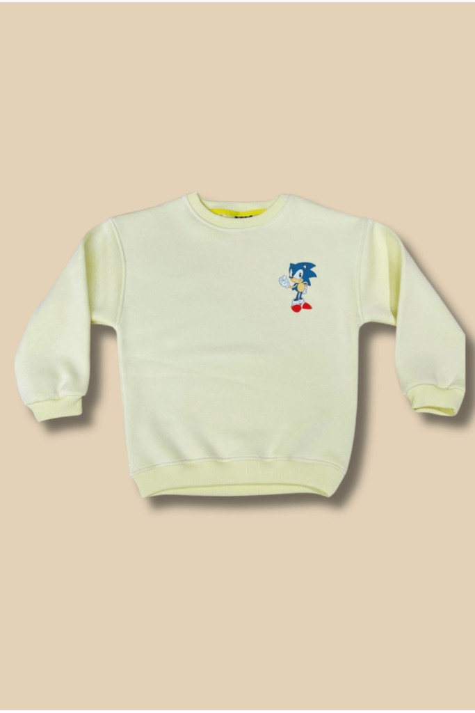 Açık Sarı Üzeri Sonic Detaylı Çocuk Sweat Shirt
