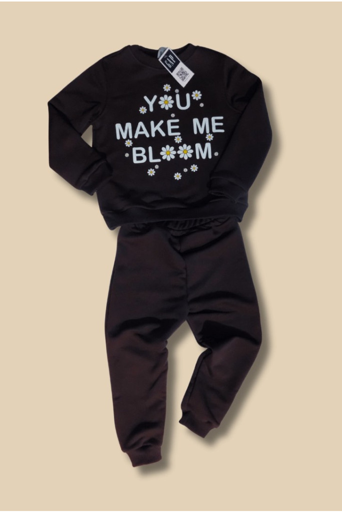 Siyah Üzeri You Make Me Bloom Baskılı Çocuk Eşofman Takımı