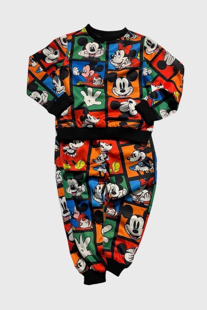 Siyah  Üzeri Mickey Mouse Detaylı Çocuk Esofman Takımı